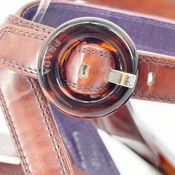 Prada Tobacco Brown Leather Floral Platform Ankle Strap High Heel Sandals IT 38 - Picture 12 of 14